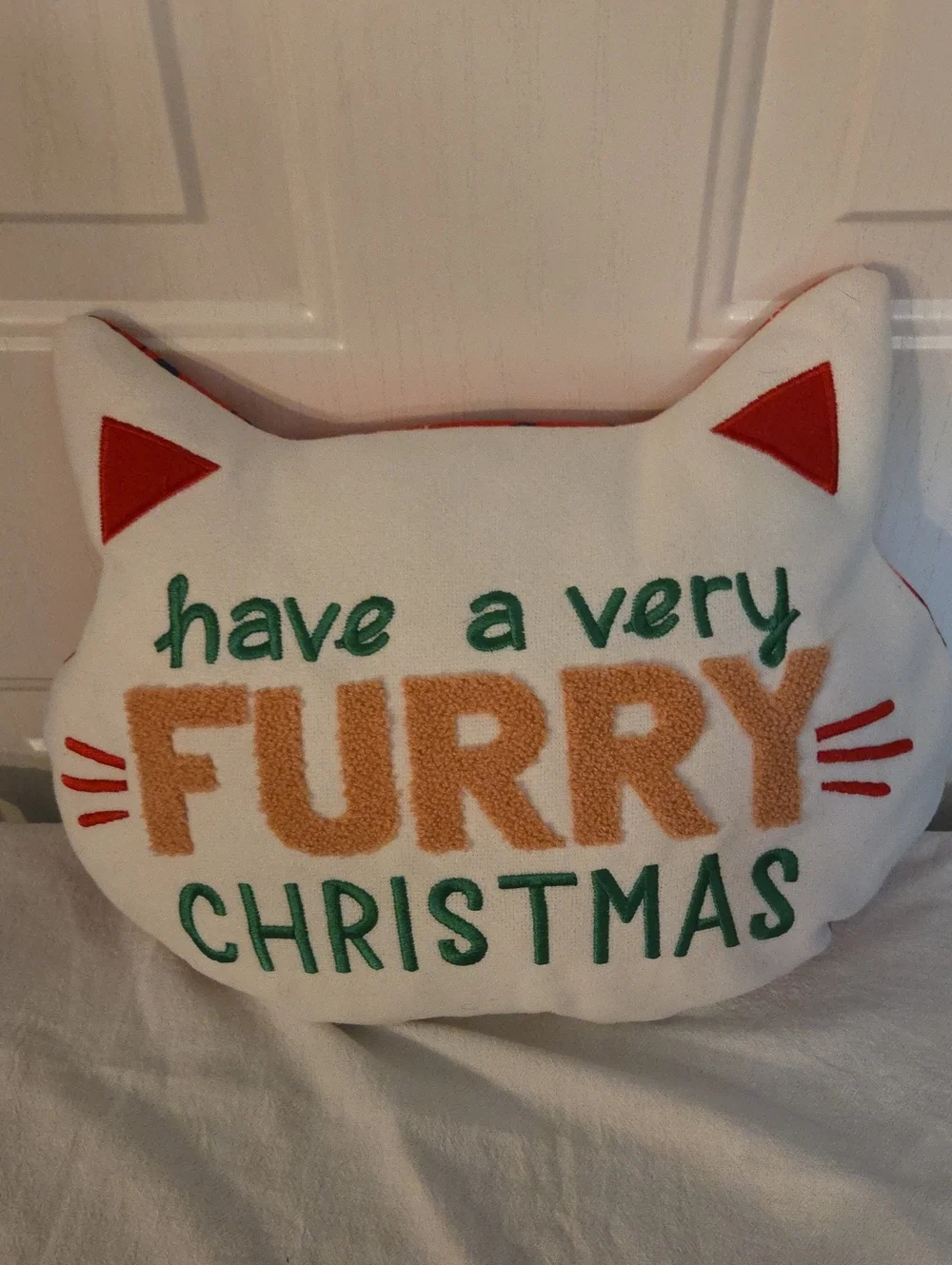 Festive White Cat Holiday Pillow Set with Red Accents